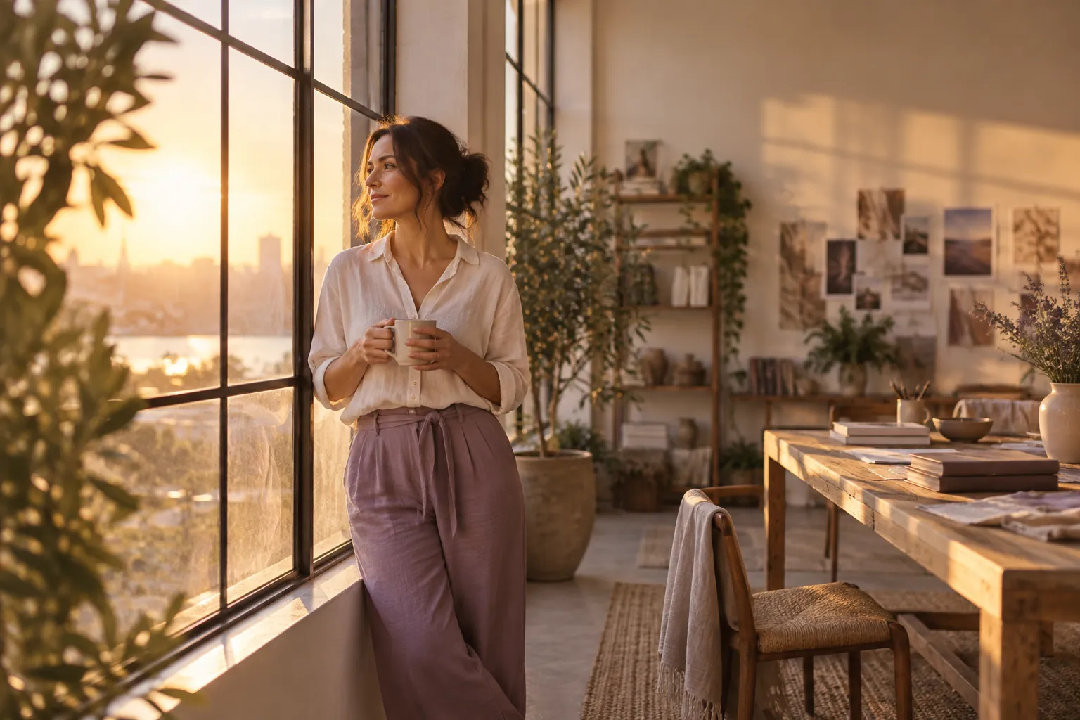A business owner at a sunlit studio window